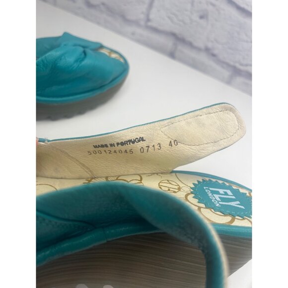 Fly London Yakin Wedge Leather Shoes Blue Turquoise Color Ladies Size 40 / 9.5 A - Picture 10 of 15